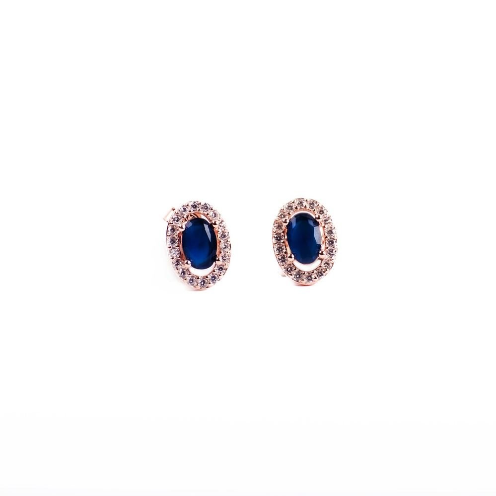 Rose Gold Oval Blue Stone Stud Earrings photo 3