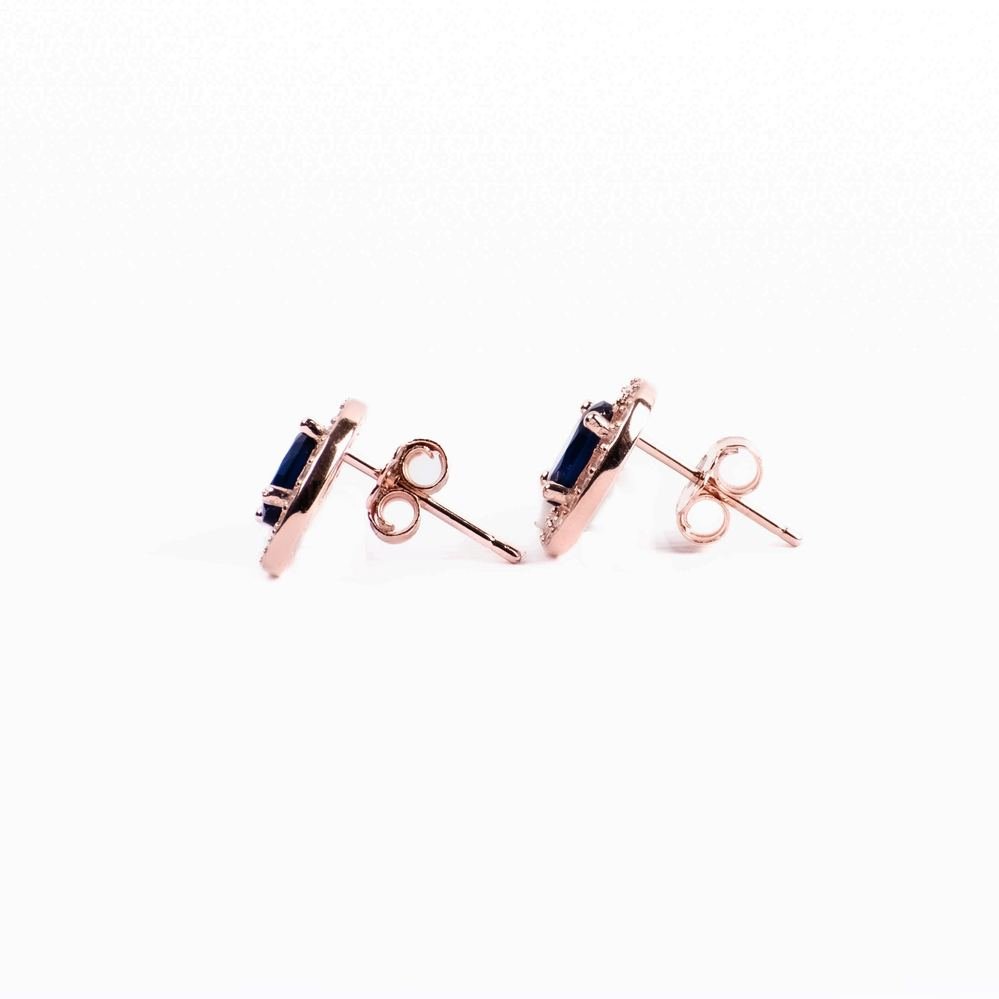 Rose Gold Oval Blue Stone Stud Earrings photo 4