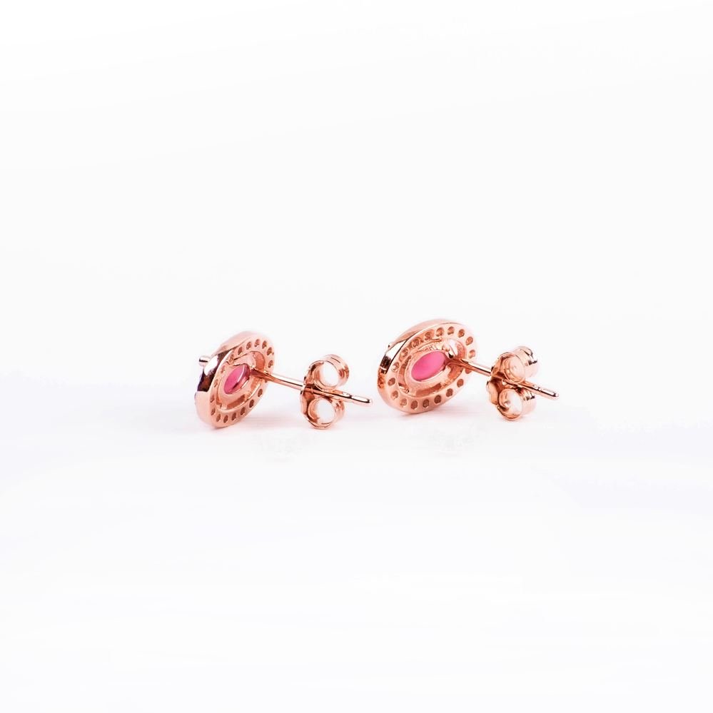Rose Gold Oval Pink Stone Stud Earrings photo 4