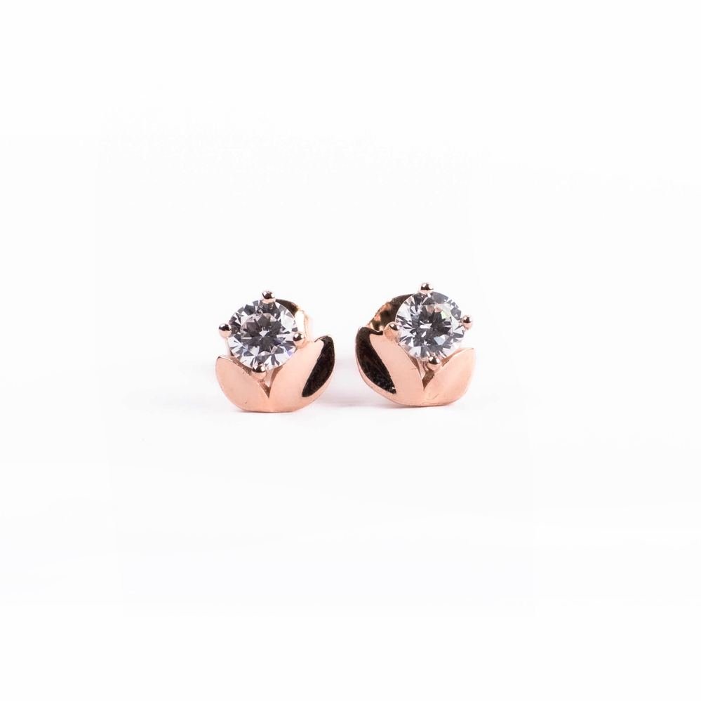 Rose Gold Lotus Zircon Stud Earrings photo 4