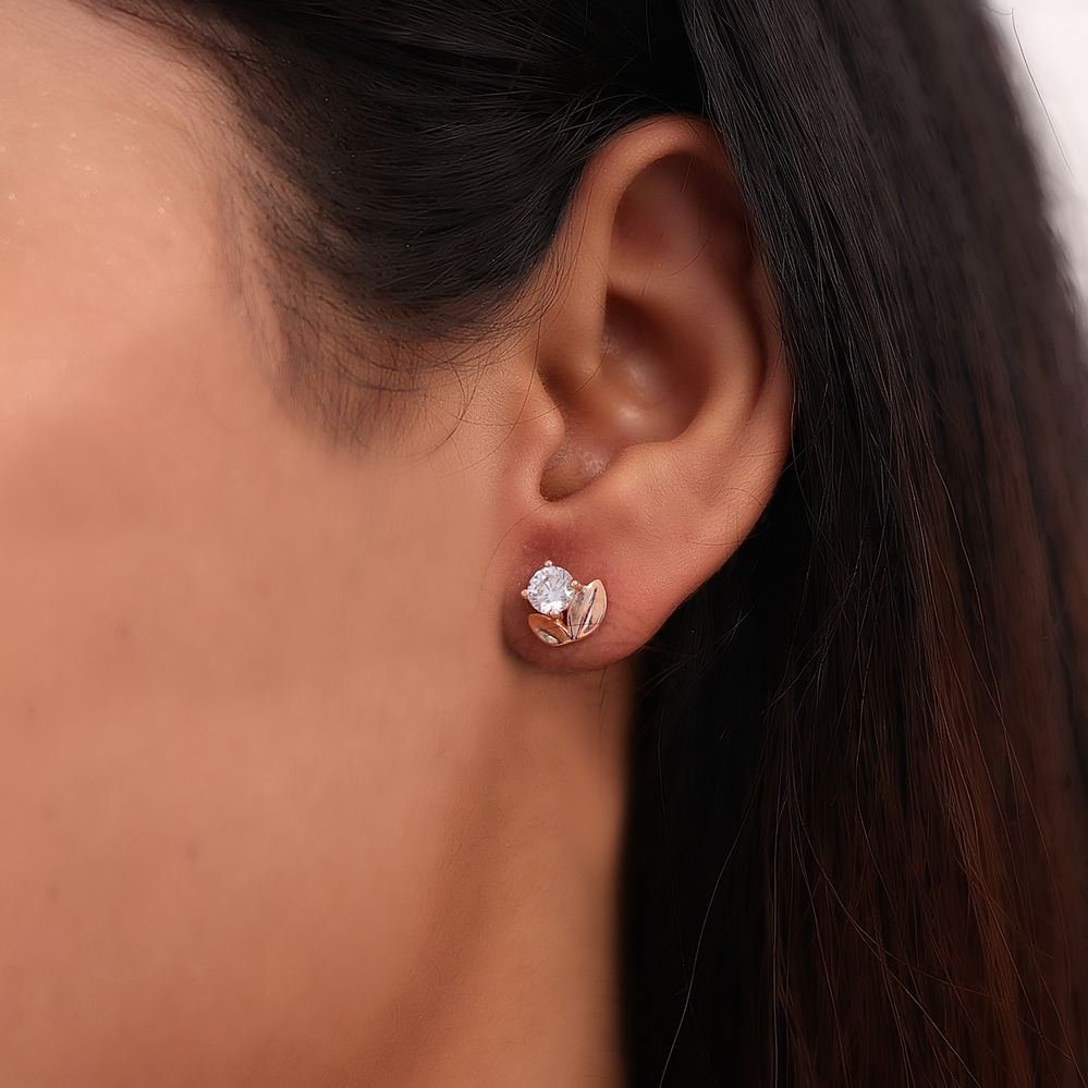 Rose Gold Lotus Zircon Stud Earrings photo 2
