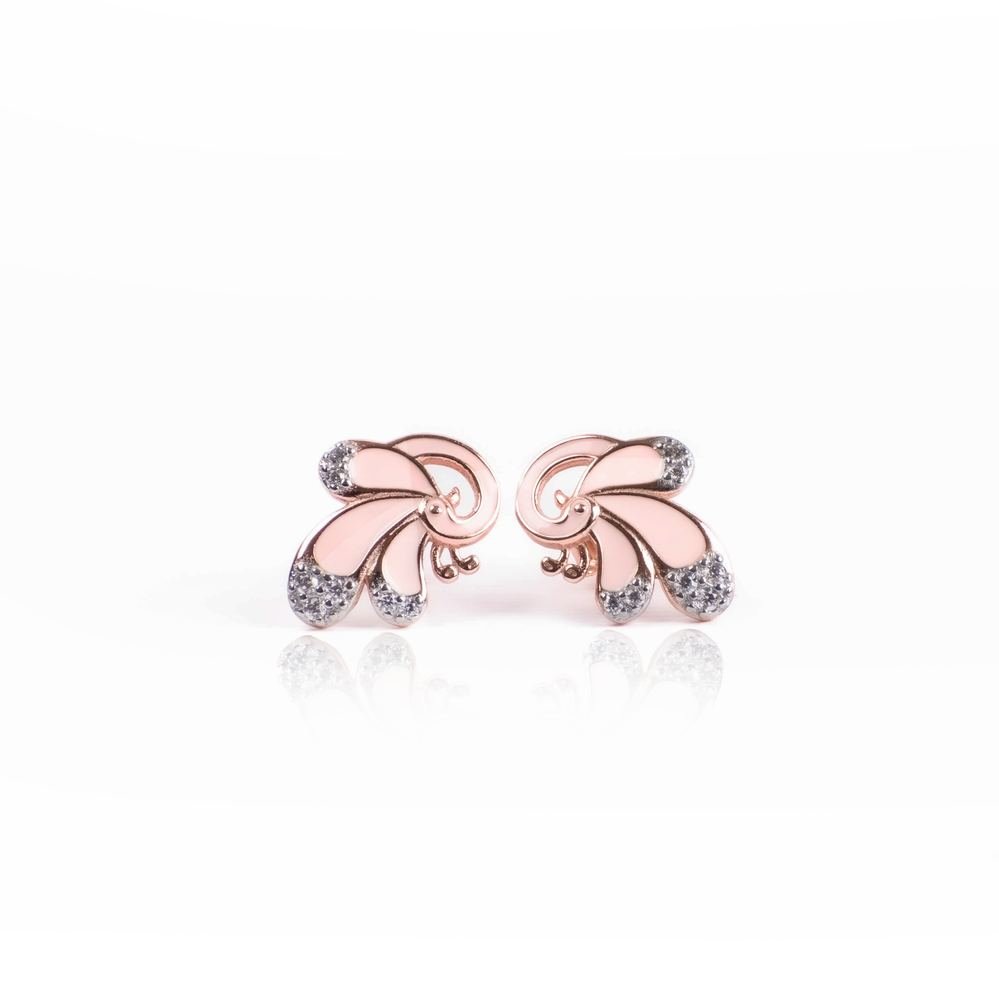 Rose Gold Peacock Feather Stud Earrings photo 3