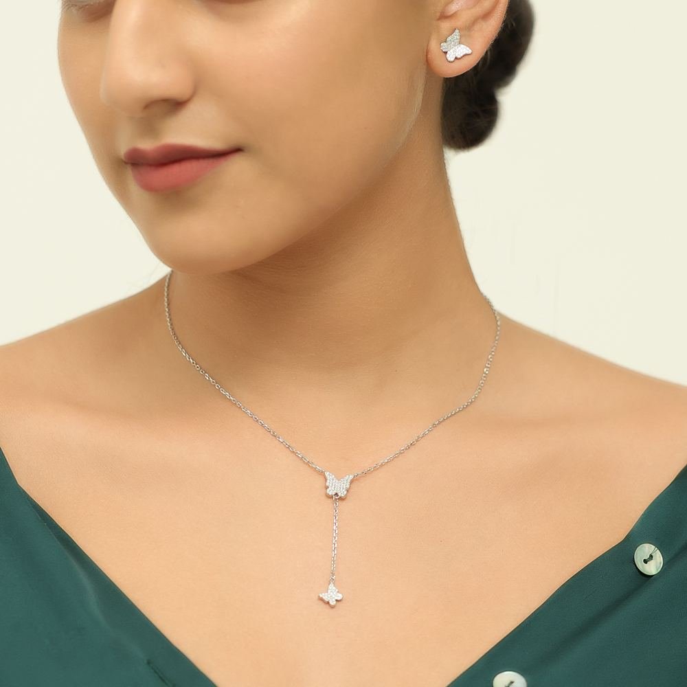 Silver Zircon Butterfly Set