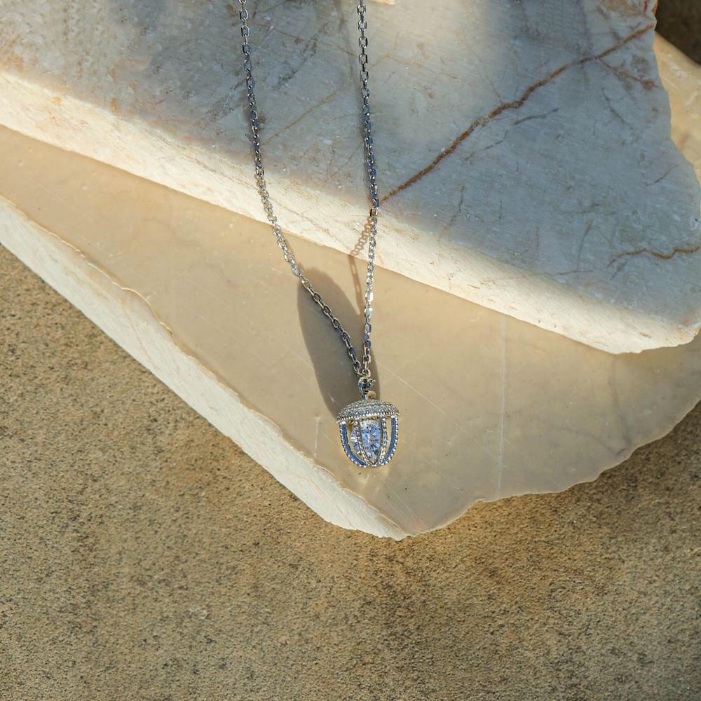 Silver Zircon Acorn Pendant photo 2