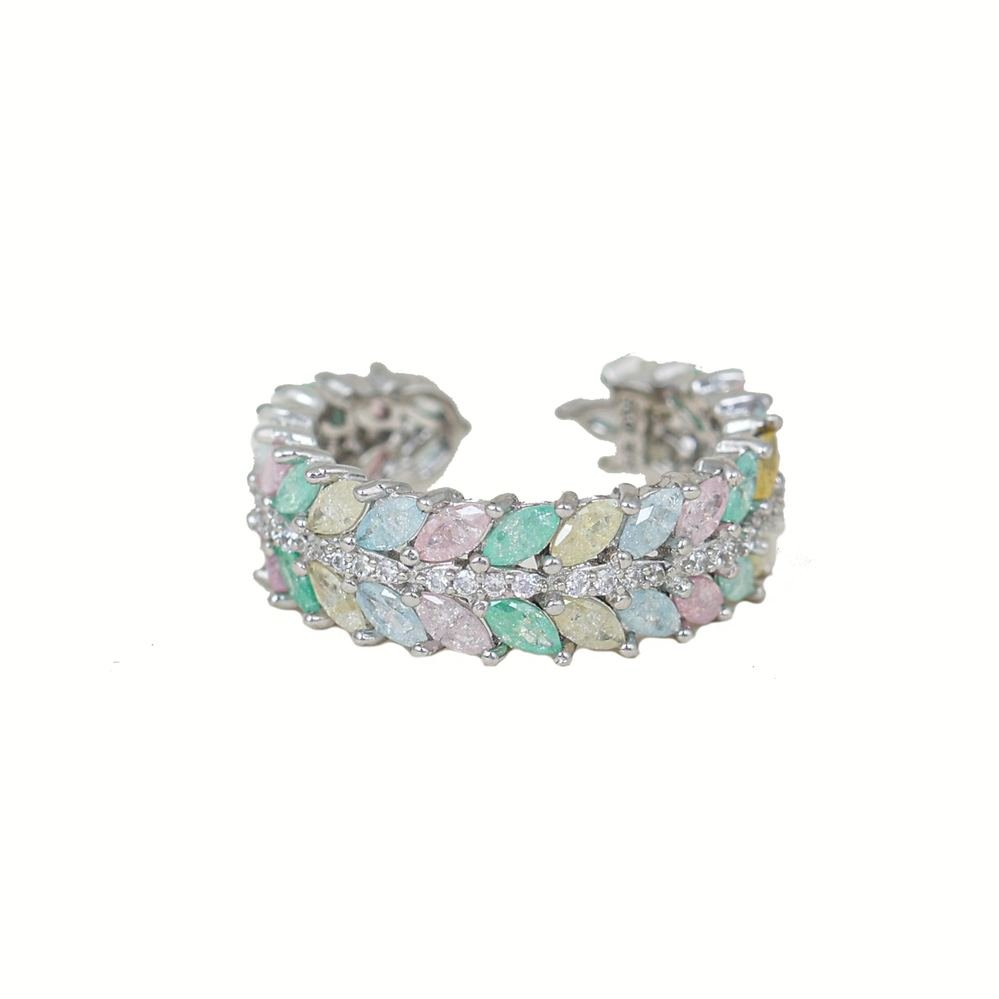 Silver Pastel Colour Leafy Ring photo 3