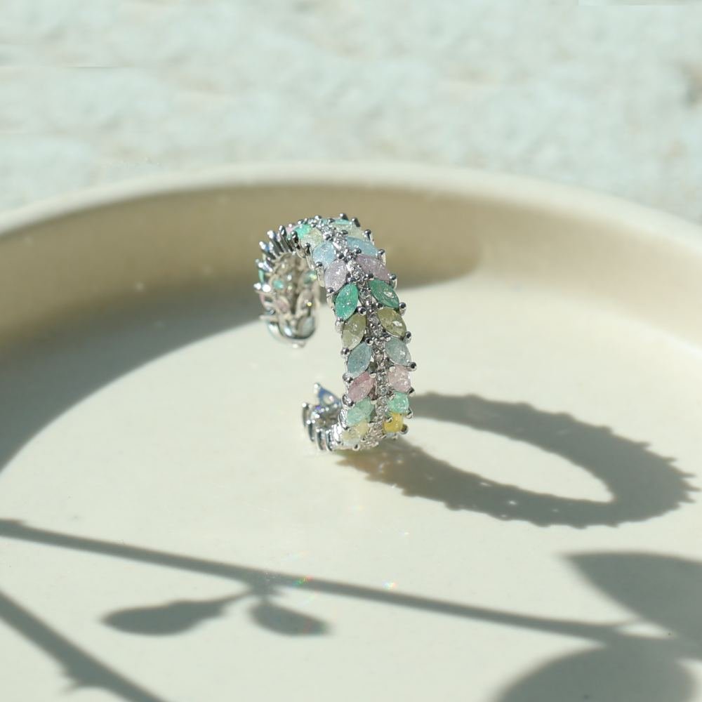 Silver Pastel Colour Leafy Ring photo 2